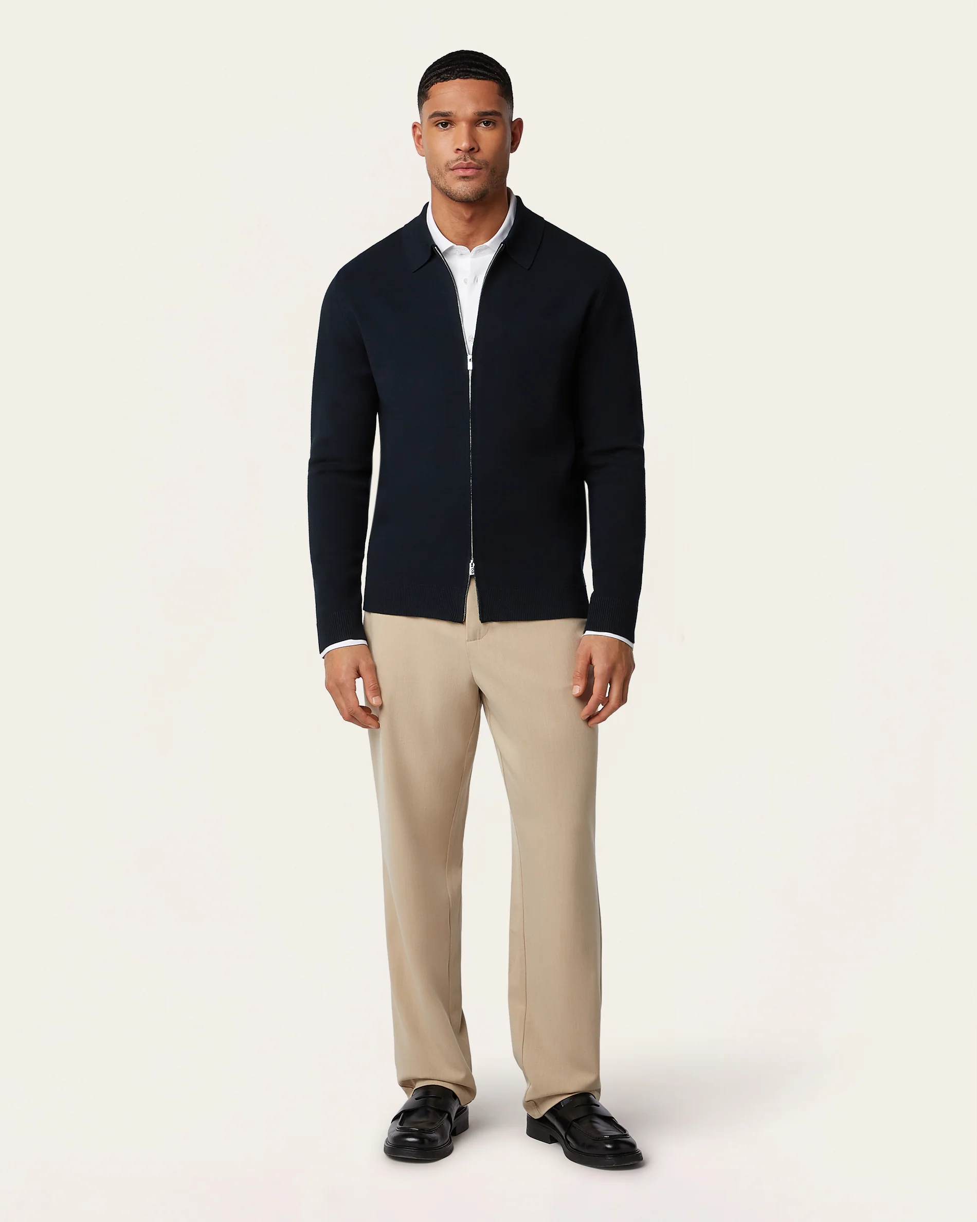 Full Zip Jacquard Cardigan Navy